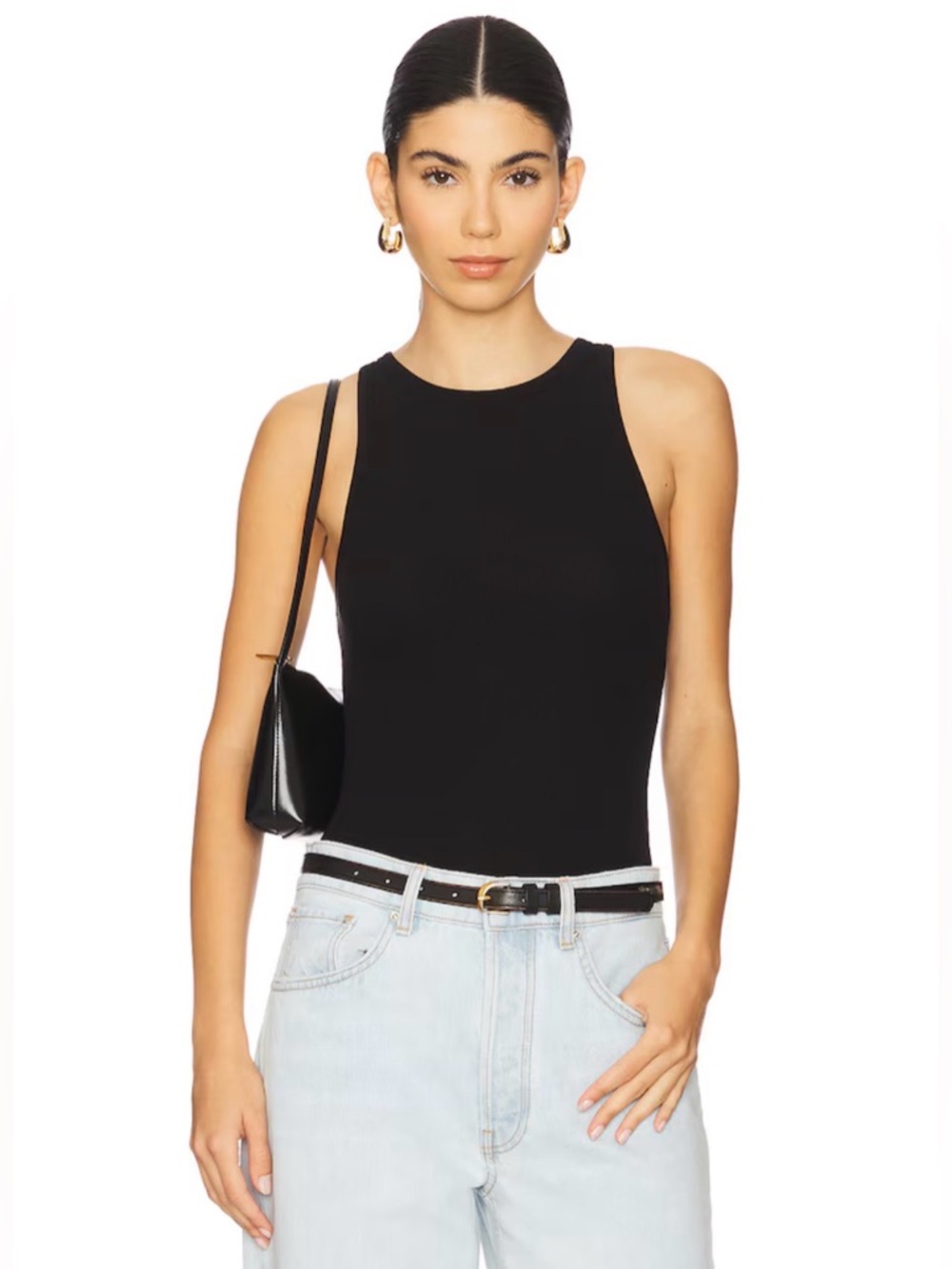 BA&SH Women’s Black High Neck Tank Bodysuit, Open Back, Size 4